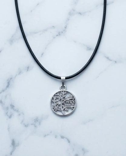 The Eternal Roots: Matte Silver Tree of Life Medallion Necklace