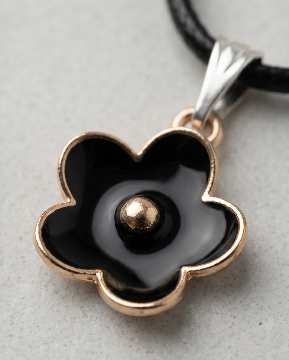 Gold and Black Minimalist Flower Necklace