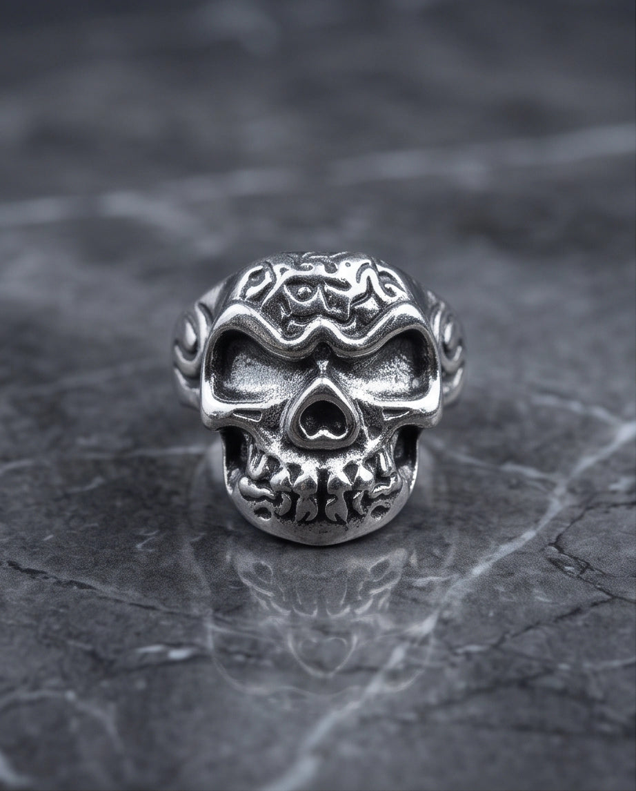 Tribal Cranium Engraved Skull Ring