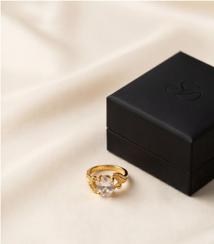 Golden Crystal Moissanite Botanical Leaf Ring