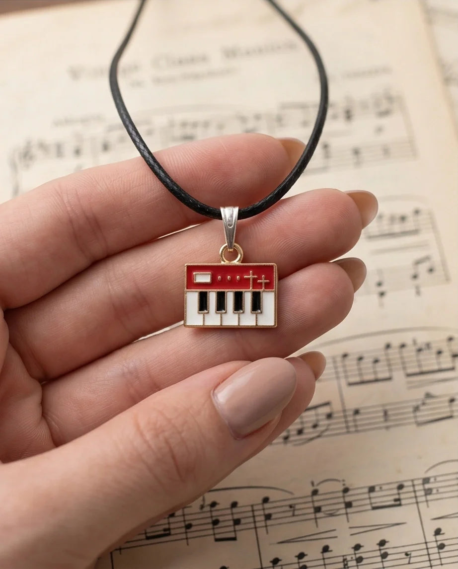 Gold and Red Synthesizer Keyboard Necklace