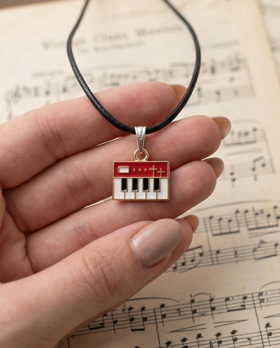 Gold and Red Synthesizer Keyboard Necklace