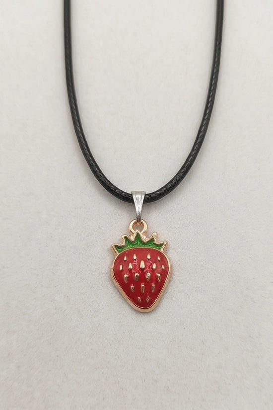 Gold and Red Strawberry Pendant Necklace