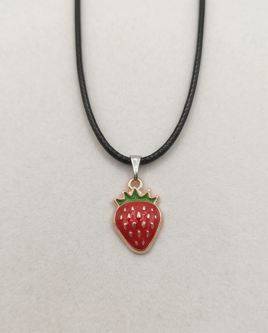 Gold and Red Strawberry Pendant Necklace