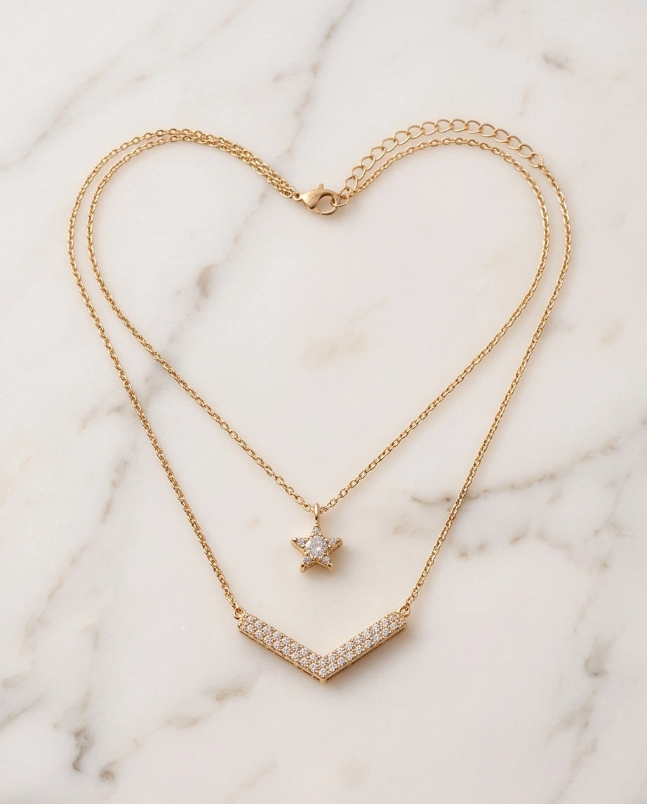 Gold Layered Star & V-Bar Necklace