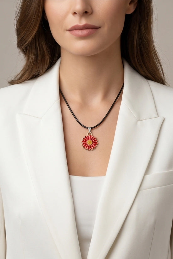 Gold and Red Sunflower Pendant Necklace