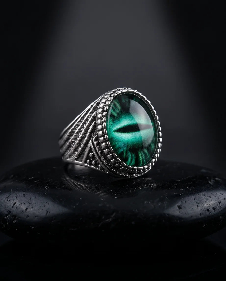 Obsidian Scale Slit-Pupil Silver Ring