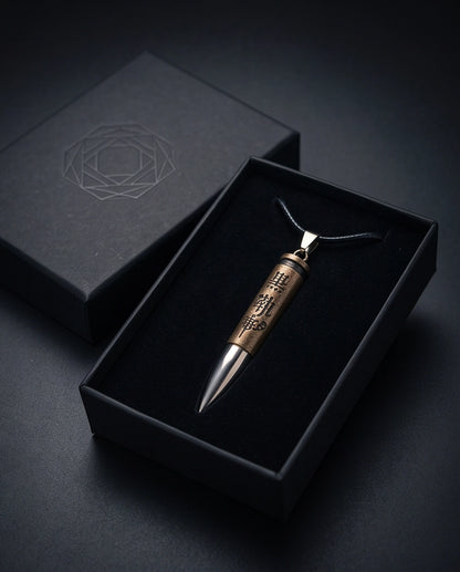 Engraved Bronze Bullet Pendant Cord Necklace