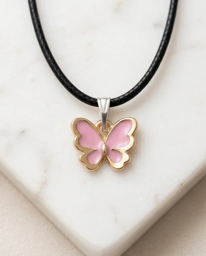 Pink Butterfly Enamel Pendant Necklace
