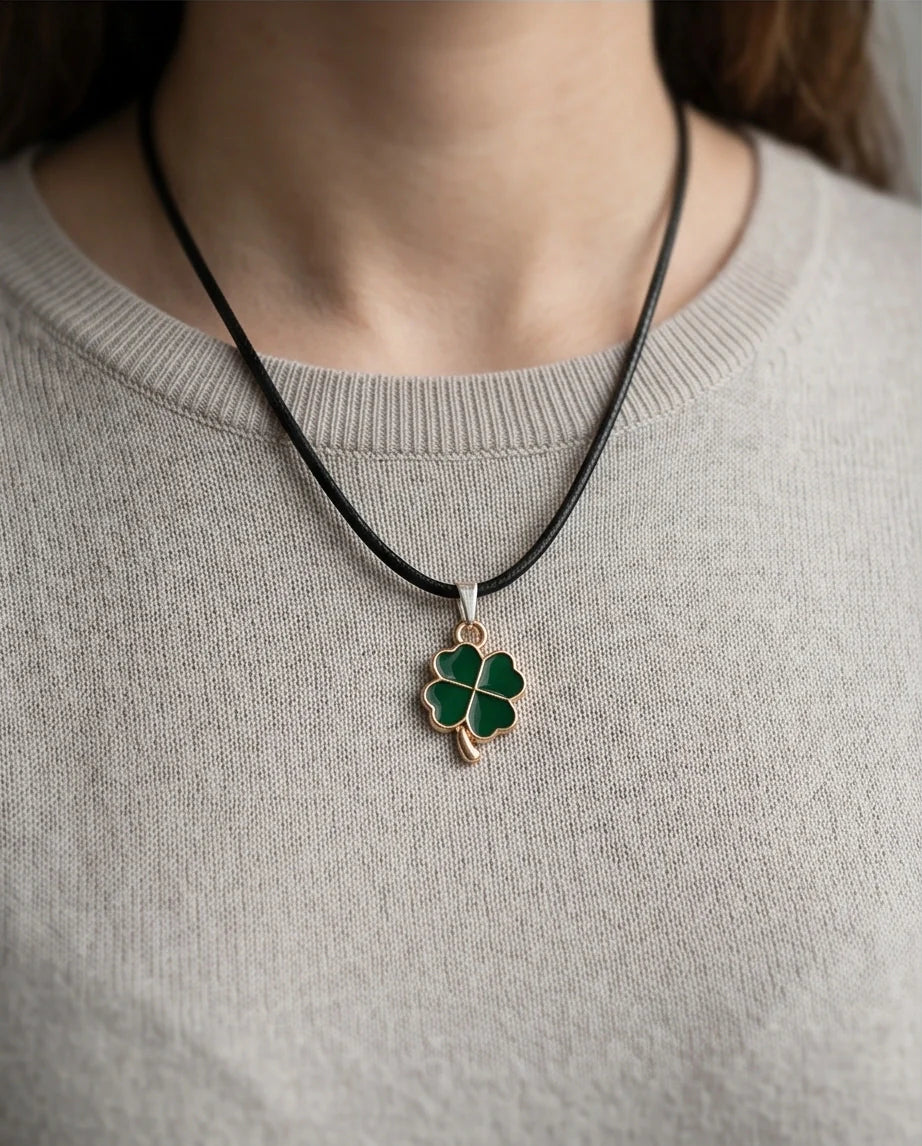 Gold and Green Four-Leaf Clover Necklace