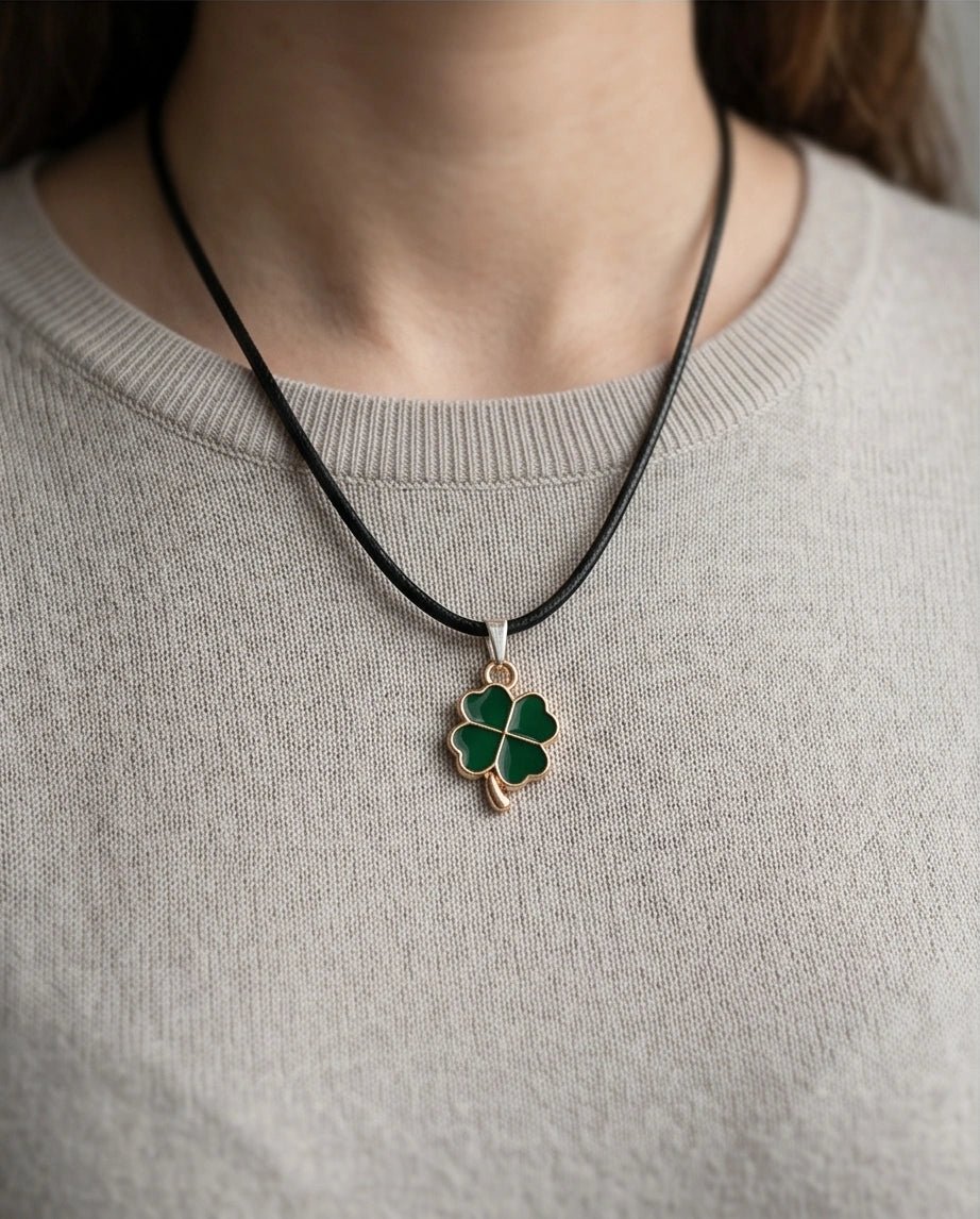 Gold and Green Four-Leaf Clover Necklace