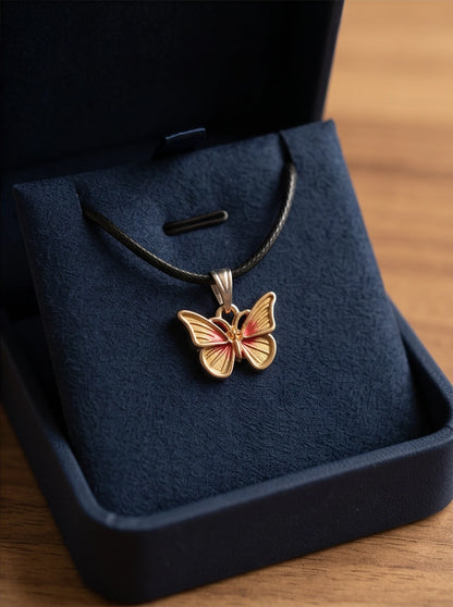 Gold & Pink Butterfly Pendant Necklace