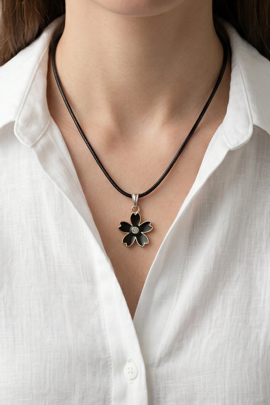 Gold and Black Cherry Blossom Necklace