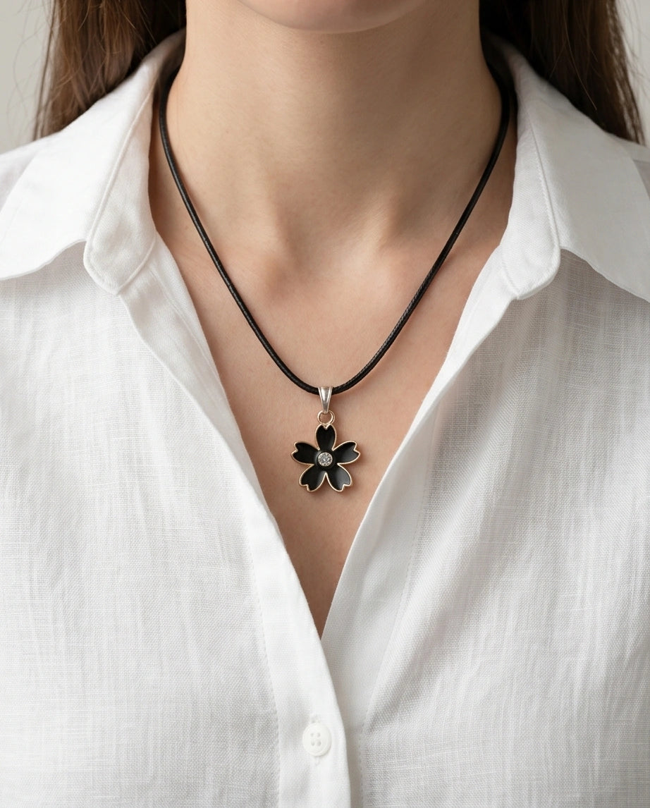 Gold and Black Cherry Blossom Necklace
