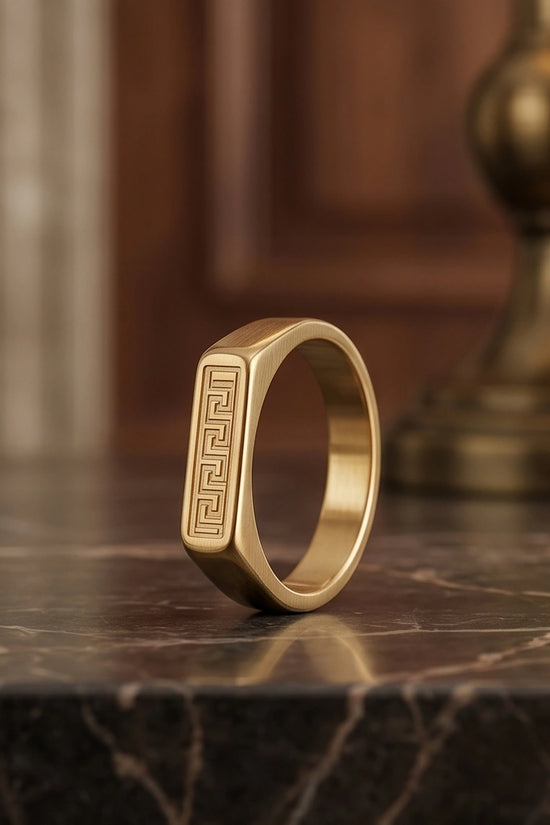 Golden Grecian Key Minimalist Signet Ring