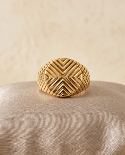 Radiant Chevron Geometric Gold Signet Ring