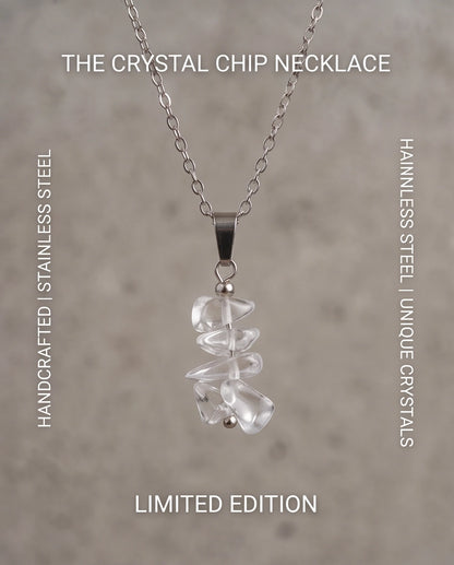 Silver Stacked Raw Clear Quartz Chip Stone Pendant Necklace