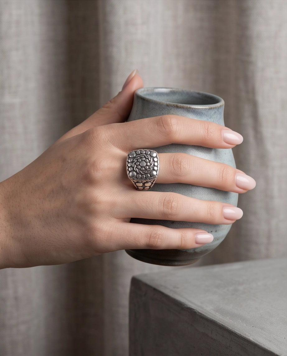 Constellation Studded Cushion Signet Ring