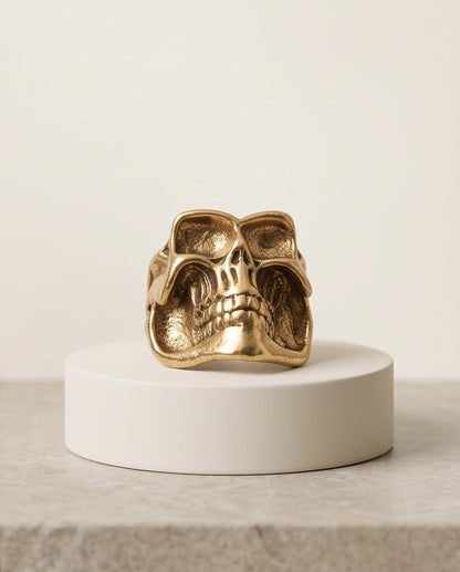 Abstract Sculptural Minimalist Skull Gold Ring