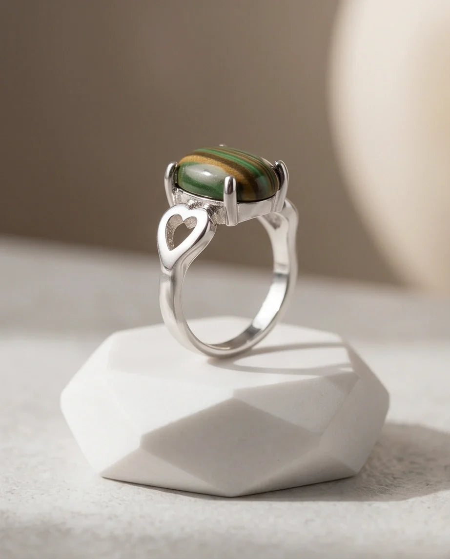 Earthy Heart Banded Agate Ring