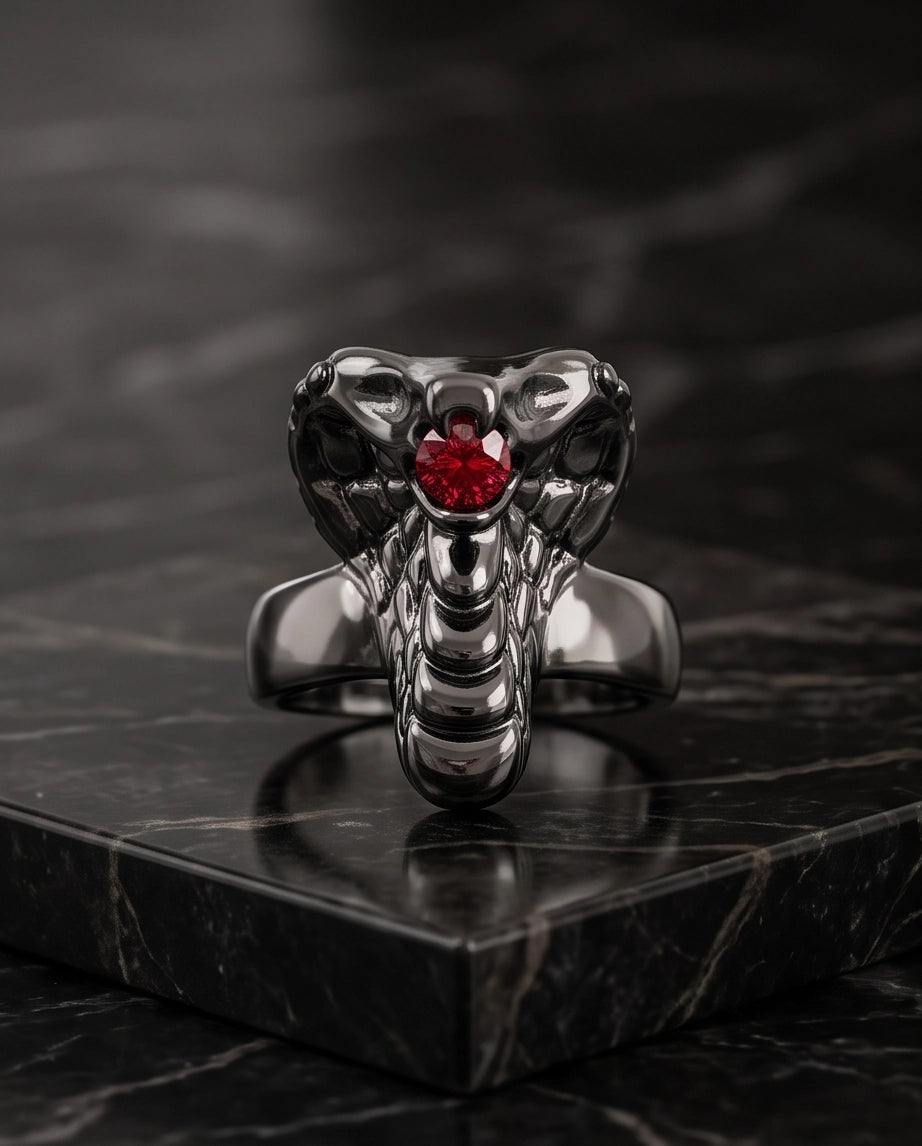 Ruby-Set Sculpted Cobra Ring