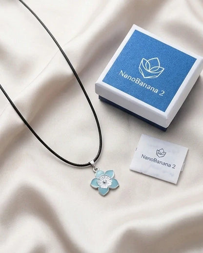 Serene Blue and White Layered Floral Enamel Pendant Necklace