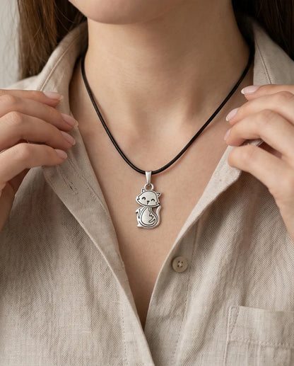 Silver Cute Cat Pendant Necklace