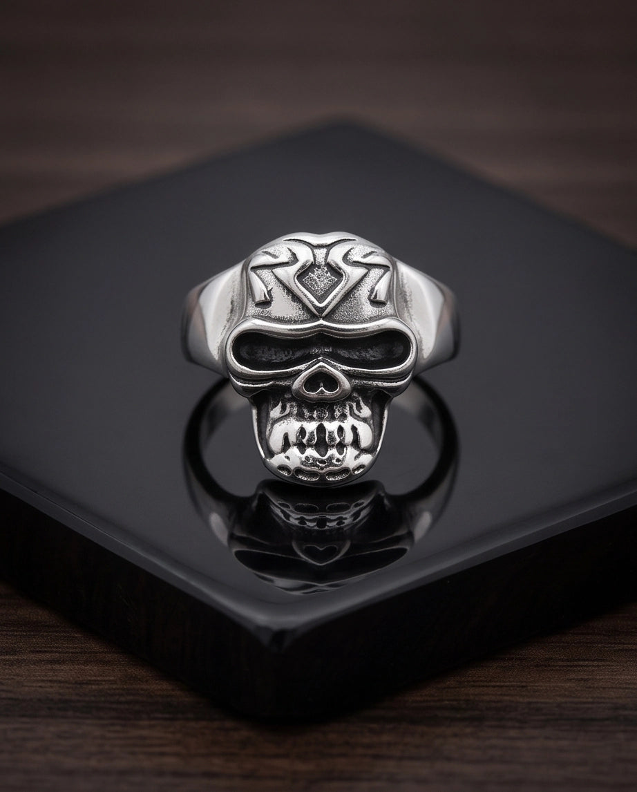Geometric Crest Skull Ring