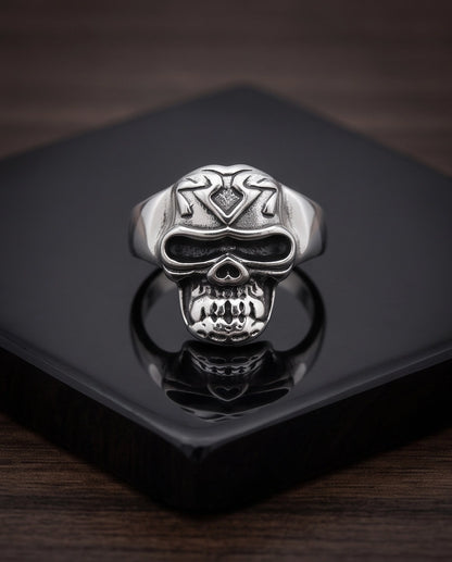 Geometric Crest Skull Ring