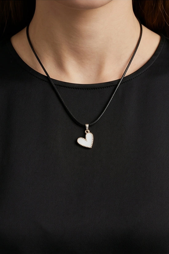Gold and White Beaded Heart Necklace