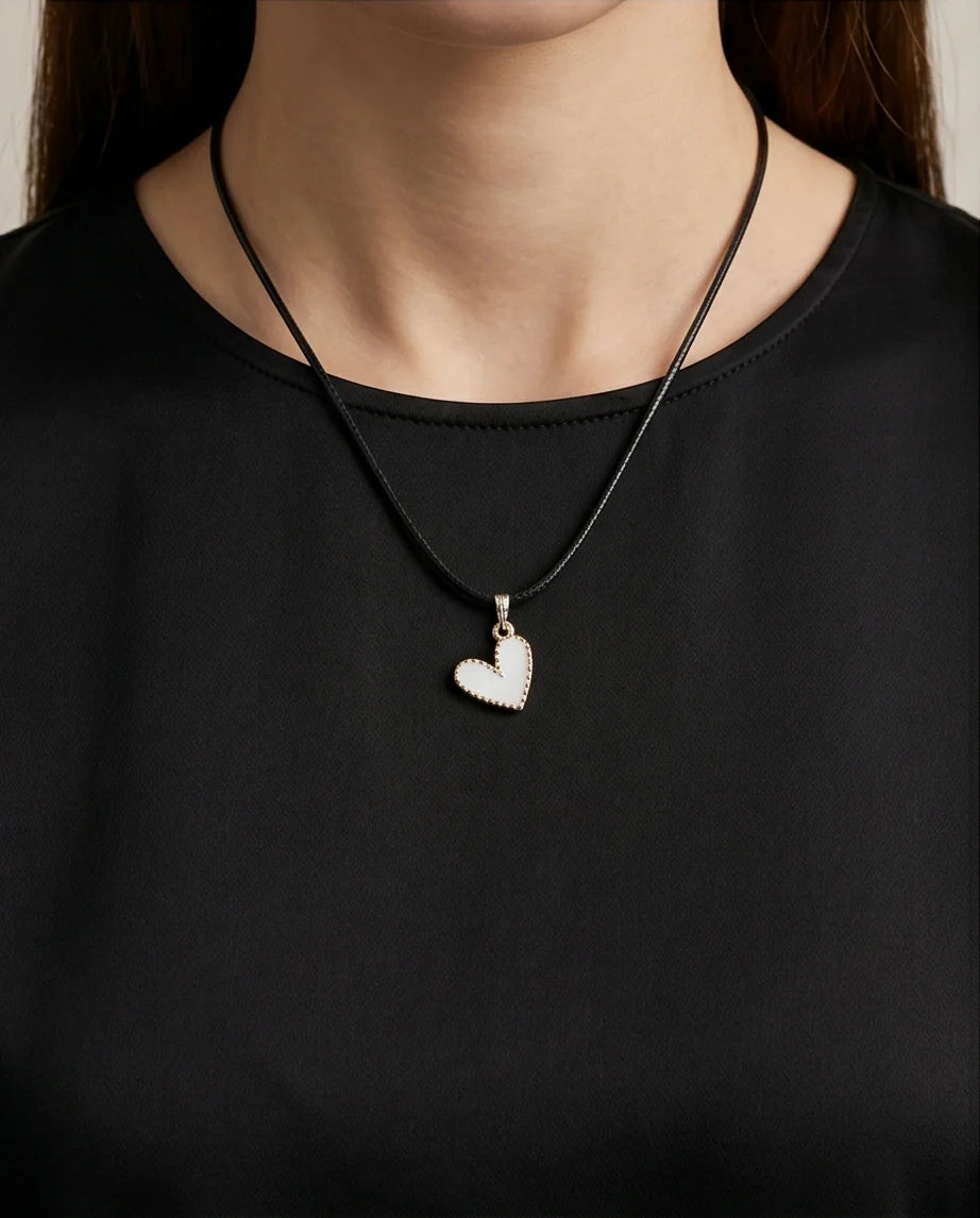 Gold and White Beaded Heart Necklace