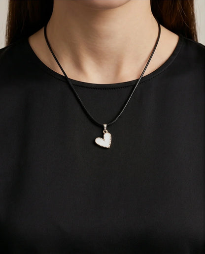 Gold and White Beaded Heart Necklace