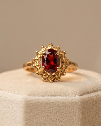 Vintage Gold Oval Garnet Victorian Halo Ring