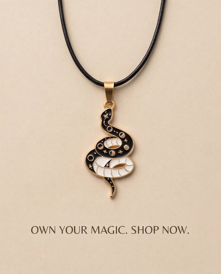 Gold Moon Phase Snake Enamel Pendant Necklace