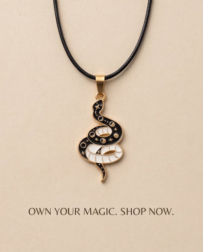 Gold Moon Phase Snake Enamel Pendant Necklace
