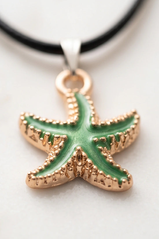 Gold and Textured Green Starfish Necklace