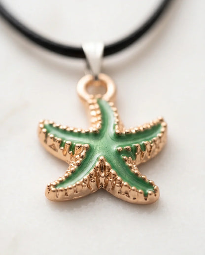 Gold and Textured Green Starfish Necklace