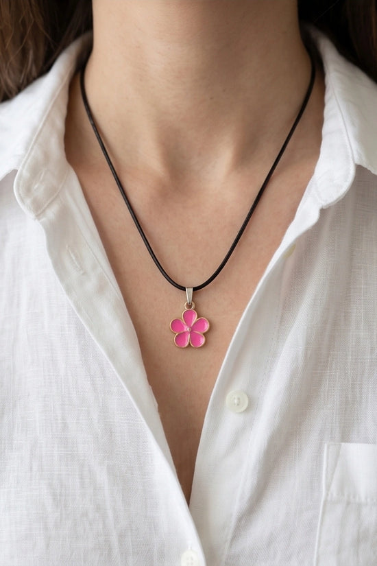Gold and Pink Flower Pendant Necklace