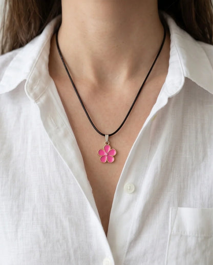 Gold and Pink Flower Pendant Necklace