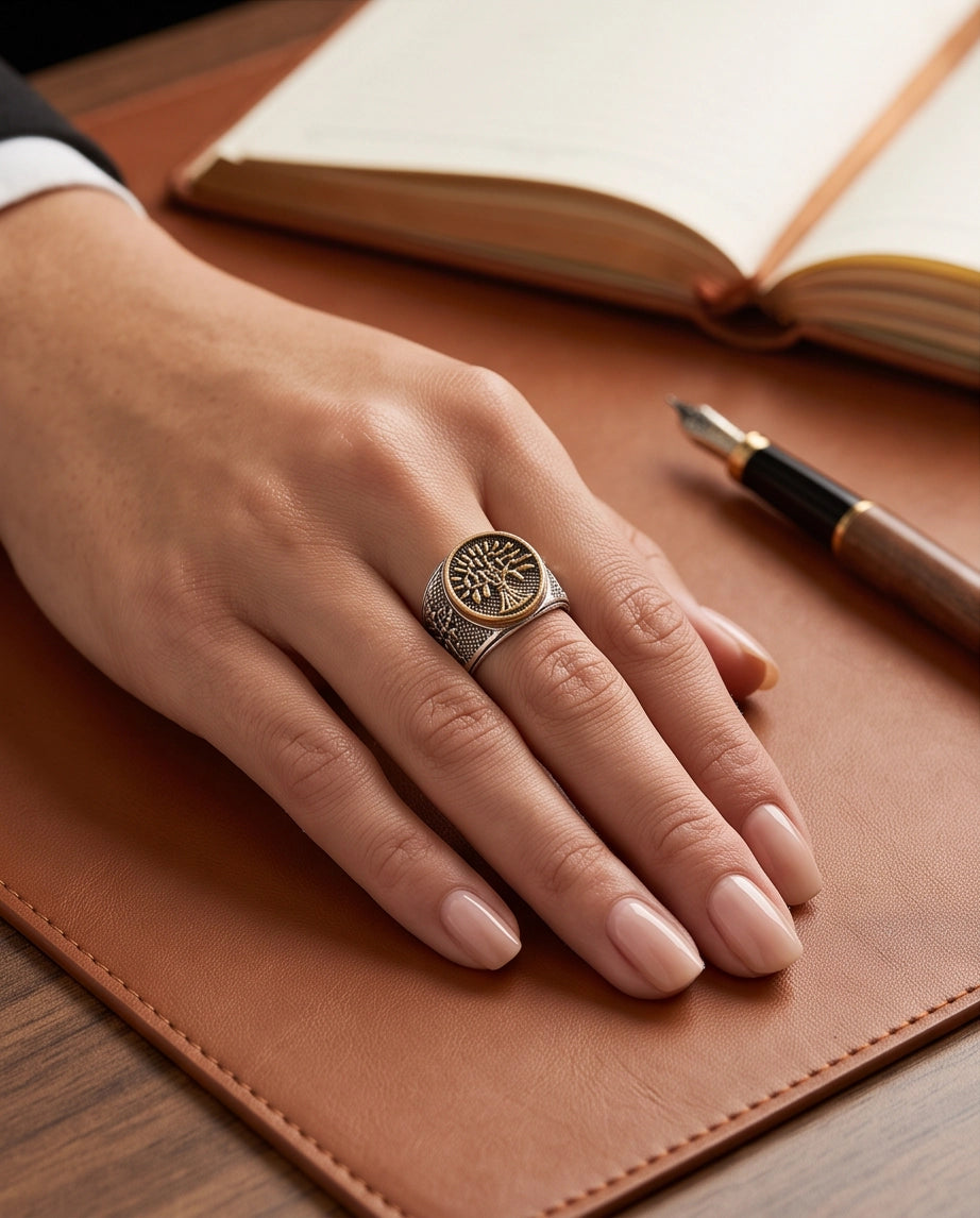 Yggdrasil Tree of Life Two-Tone Signet Ring