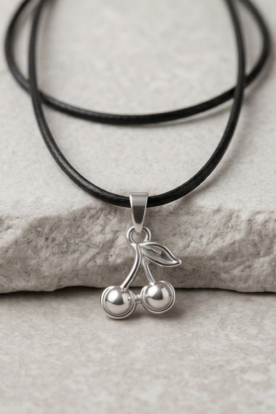 Silver Double Cherry Pendant Necklace