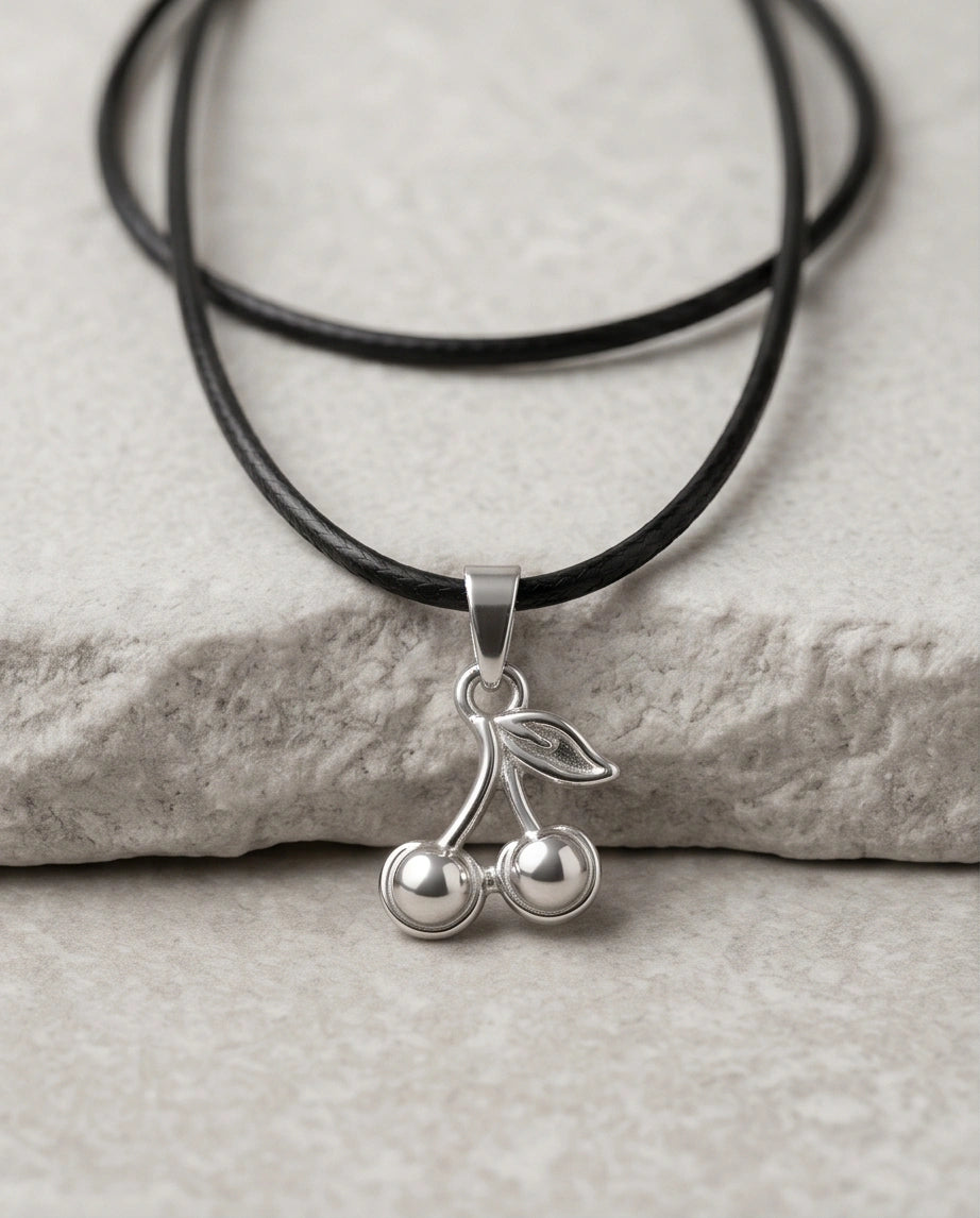 Silver Double Cherry Pendant Necklace