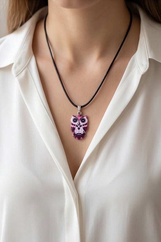 Elegant Magenta Owl Totem Pendant Necklace