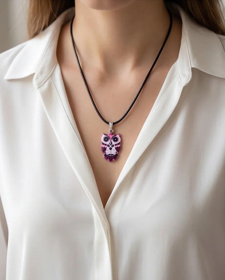 Elegant Magenta Owl Totem Pendant Necklace