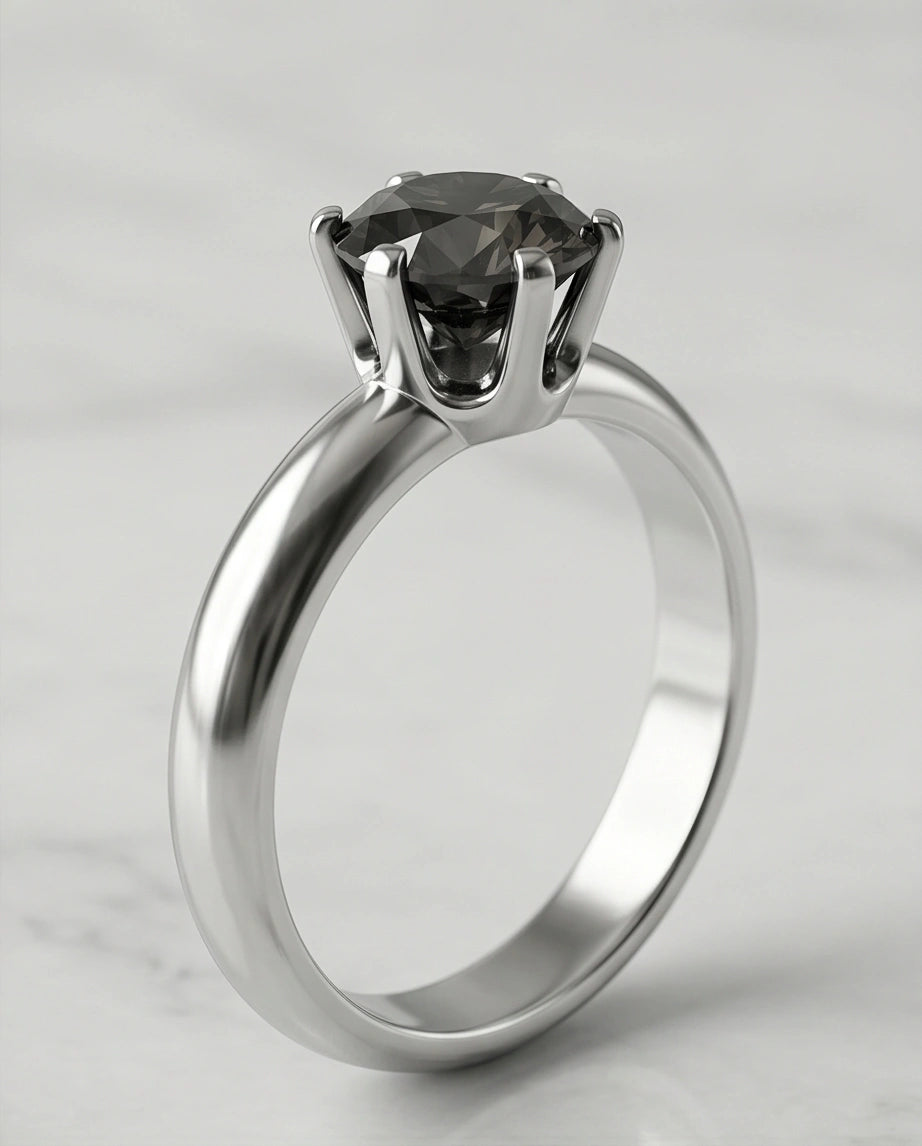 Sterling Silver Black Diamond Solitaire Ring