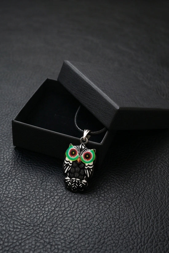 Mystic Green-Eyed Tribal Owl Pendant Necklace