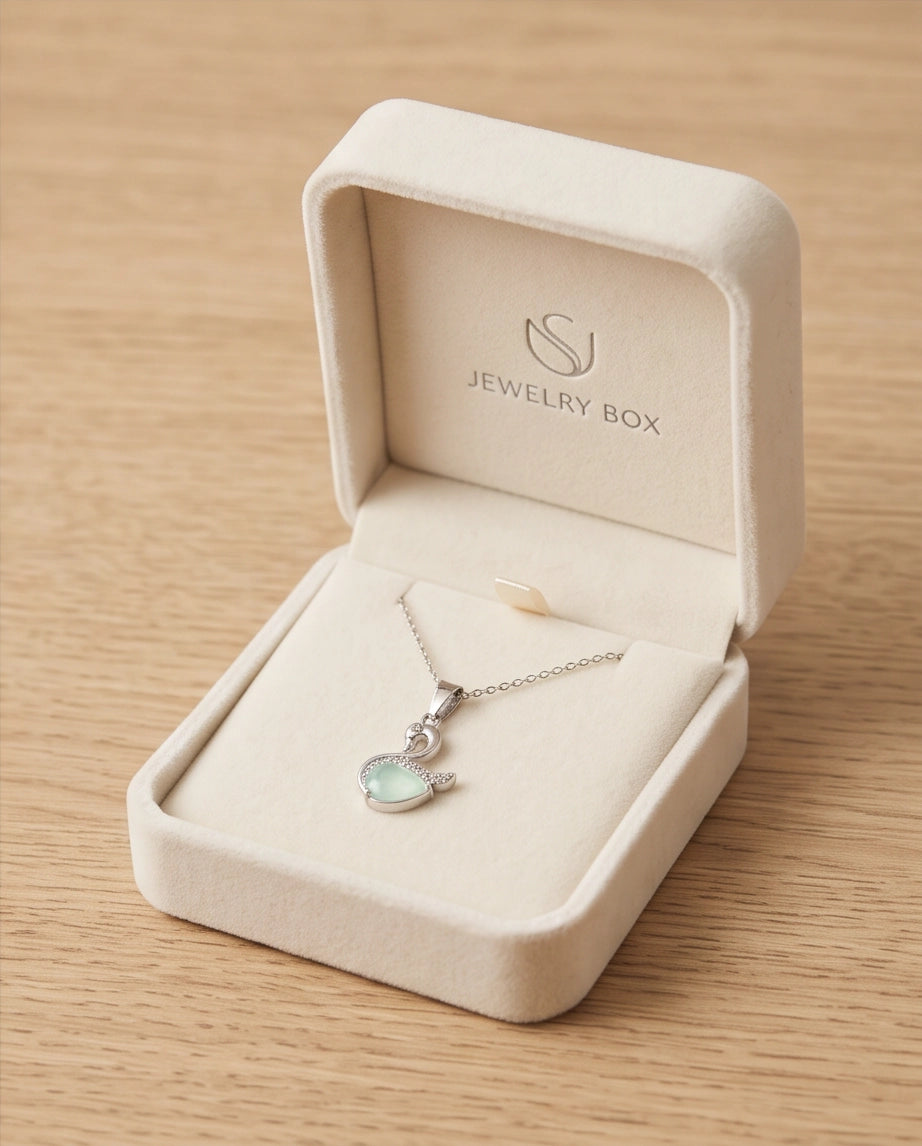 Silver Mint Green Swan Pendant Necklace