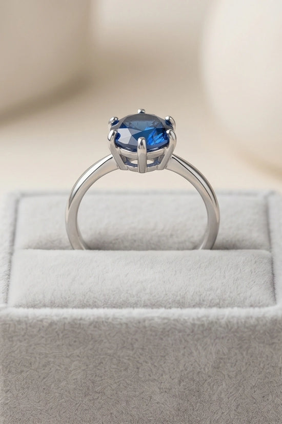 Sterling Silver Royal Blue Round Cut Solitaire Ring