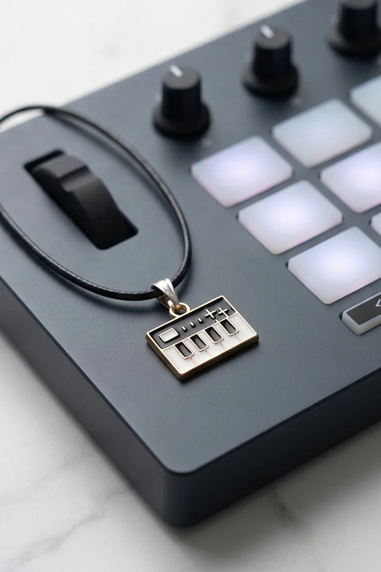 Gold and Black Synthesizer Keyboard Necklace
