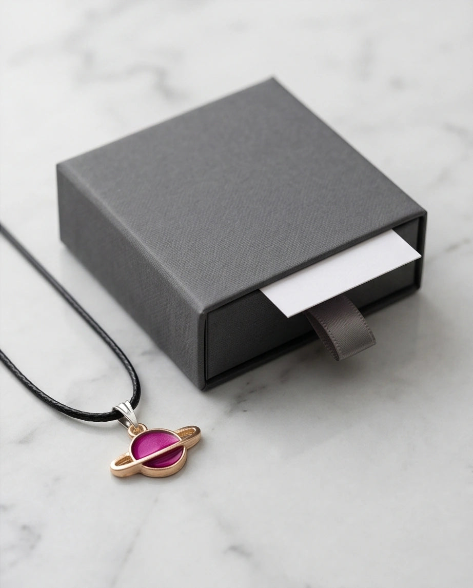 Magenta Saturn Planet Pendant